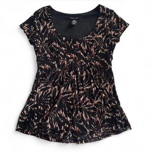 New York & Company Black and Brown Leaf Pattern Top
